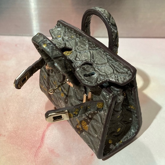 π Handmade Genuine Leather Mini Iridescent Fish Scale Birkin Tote Bag Charm - Picture 8 of 9